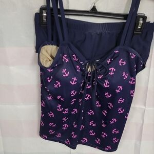 Two Piece Tankini Blue & Pink Bathing Suit Size 14